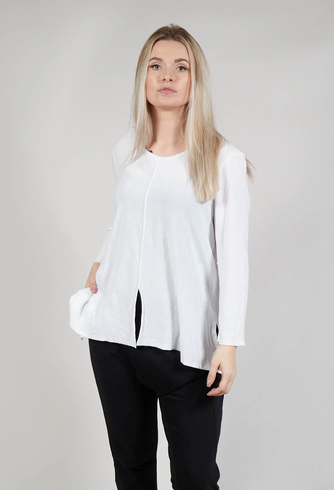 Tie Back Long Sleeve Top in White