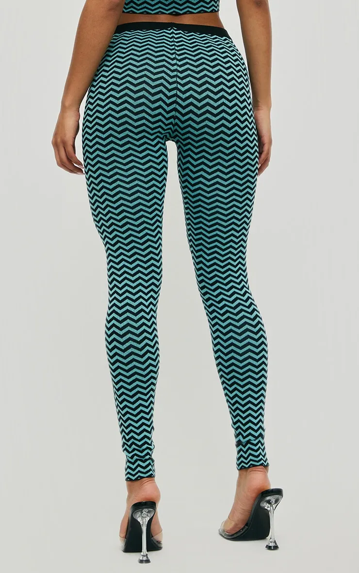 Turquoise Zig Zag Knit Leggings | Knitwear