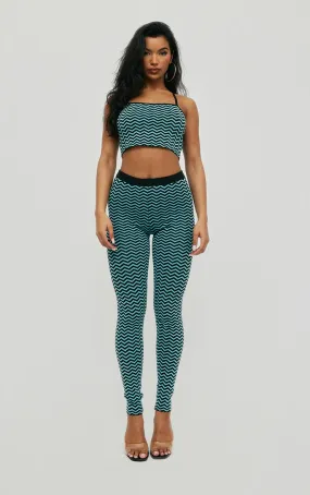 Turquoise Zig Zag Knit Leggings | Knitwear