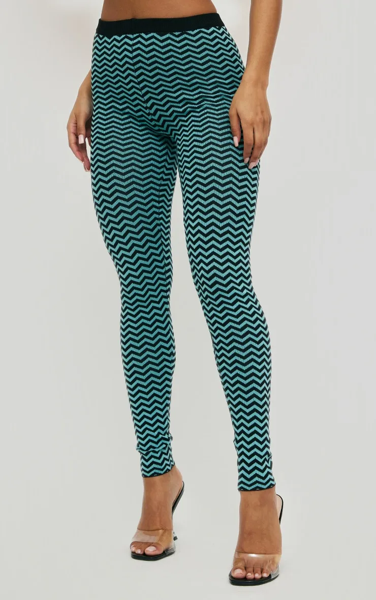 Turquoise Zig Zag Knit Leggings | Knitwear