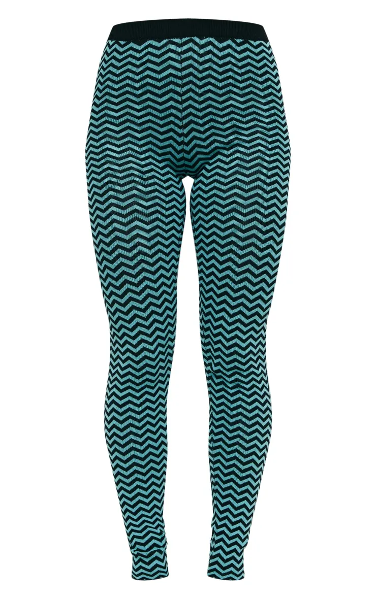 Turquoise Zig Zag Knit Leggings | Knitwear