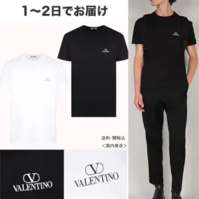 VALENTINO  |Crew Neck Pullovers Cotton Short Sleeves Logo Luxury