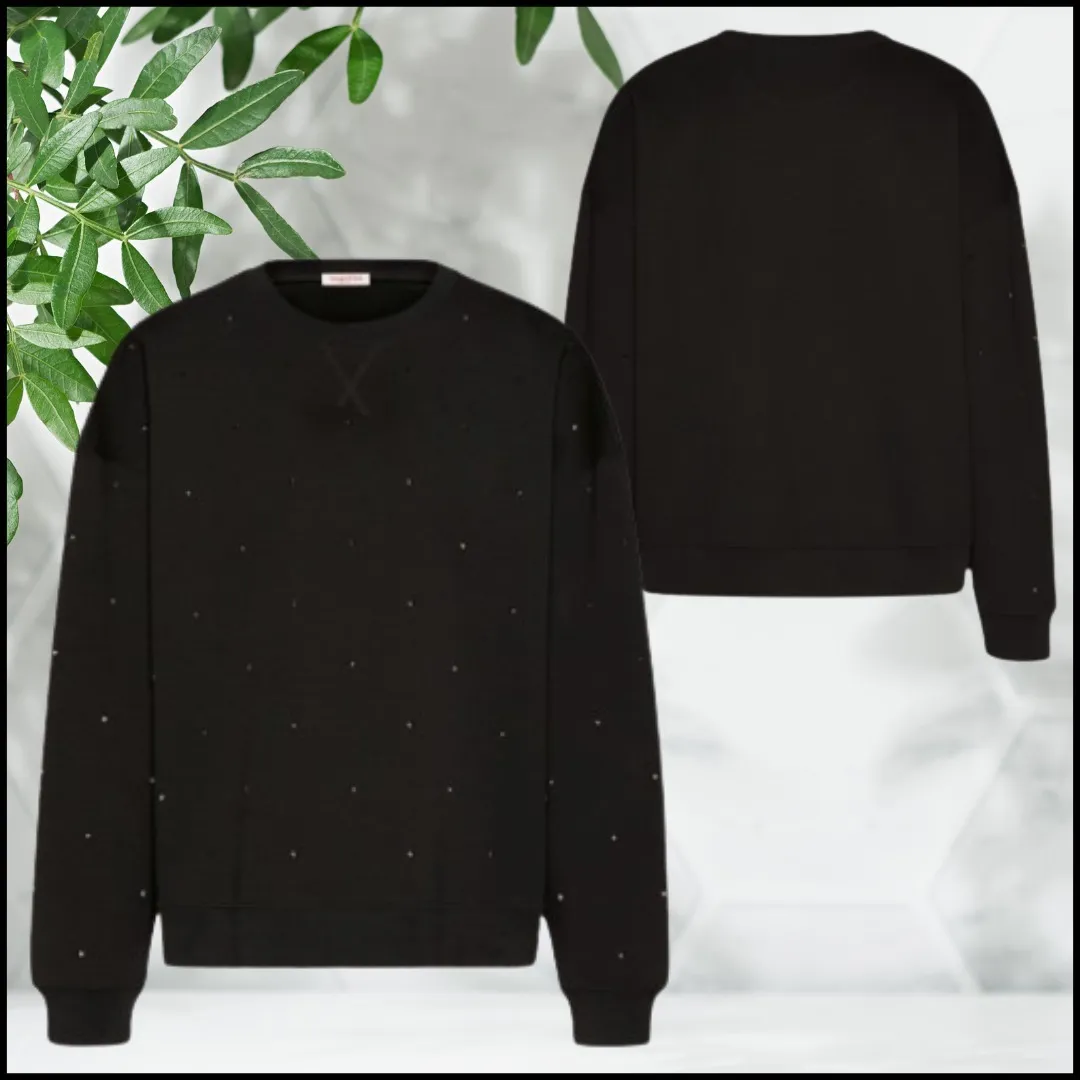 VALENTINO  |Crew Neck Pullovers Studded Long Sleeves Cotton Luxury