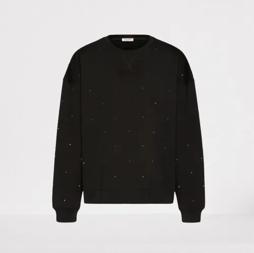 VALENTINO  |Crew Neck Pullovers Studded Long Sleeves Cotton Luxury