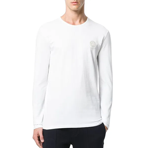 VERSACE  |Crew Neck Long Sleeves Cotton Long Sleeve T-shirt Logo