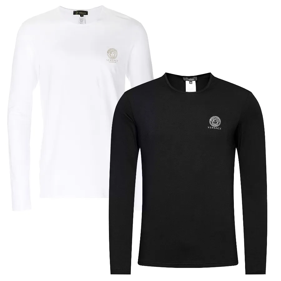 VERSACE  |Crew Neck Long Sleeves Cotton Long Sleeve T-shirt Logo