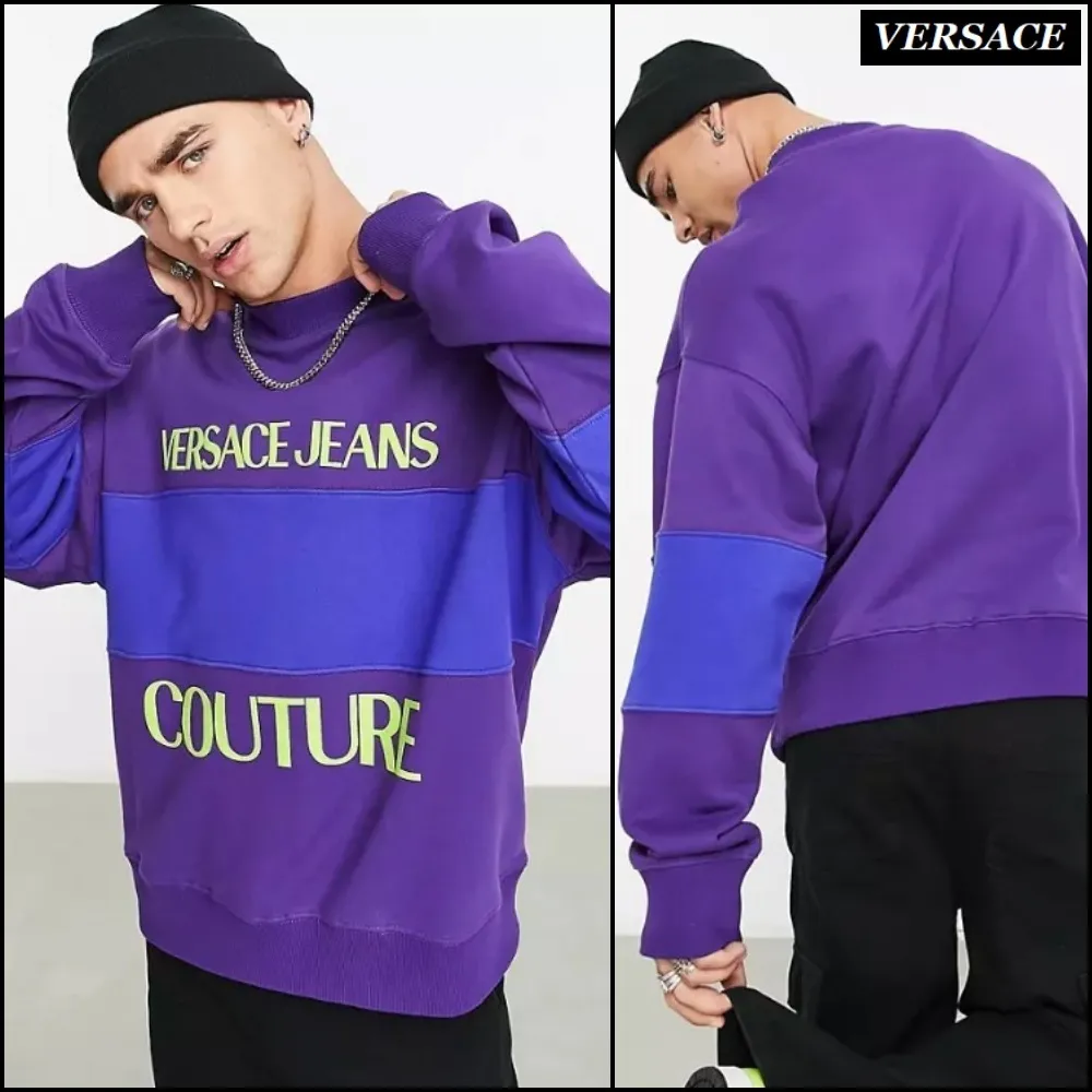 VERSACE JEANS  |Pullovers Sweat Long Sleeves Cotton Logo Sweatshirts