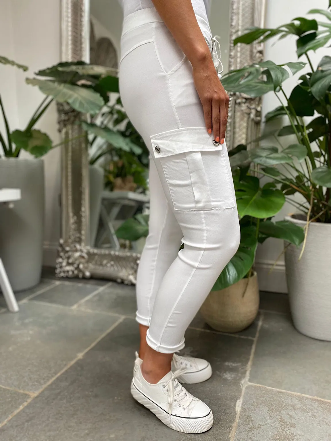 White Pocket Cargo Magic Trousers