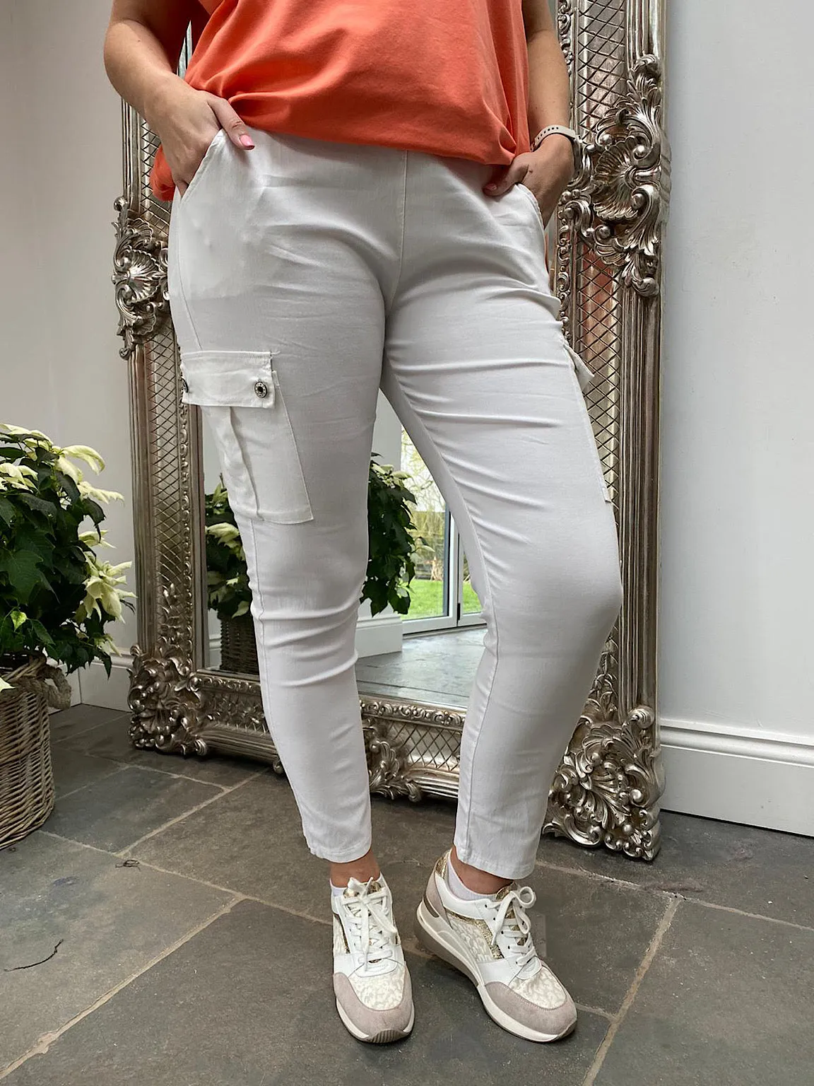 White Pocket Cargo Magic Trousers