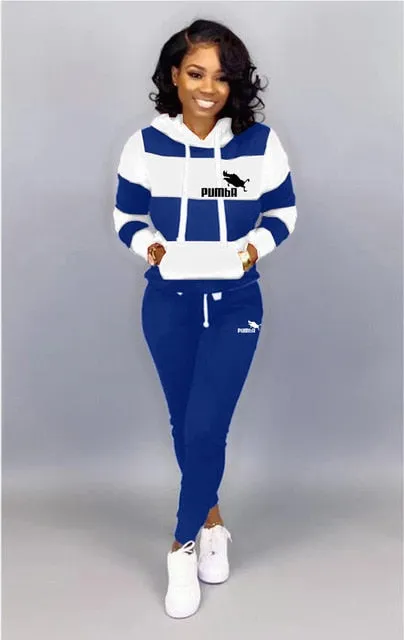 Winter Tracksuit Women 2 Piece Set Sweatshirt Print Hoodies+Pants Sportwear