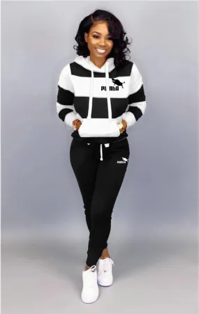 Winter Tracksuit Women 2 Piece Set Sweatshirt Print Hoodies+Pants Sportwear