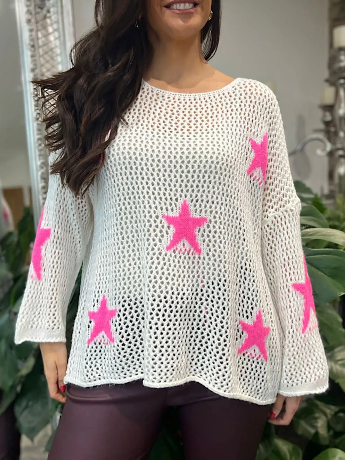 Winter White Star Loose Knit Jumper Fray