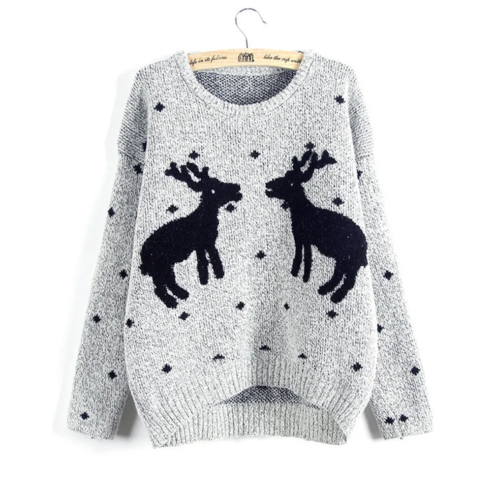 Women Reindeer Sweater Deer Thicken Pullovers Lady Knitted Cotton Sweaters SM6