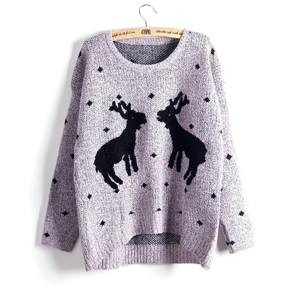 Women Reindeer Sweater Deer Thicken Pullovers Lady Knitted Cotton Sweaters SM6