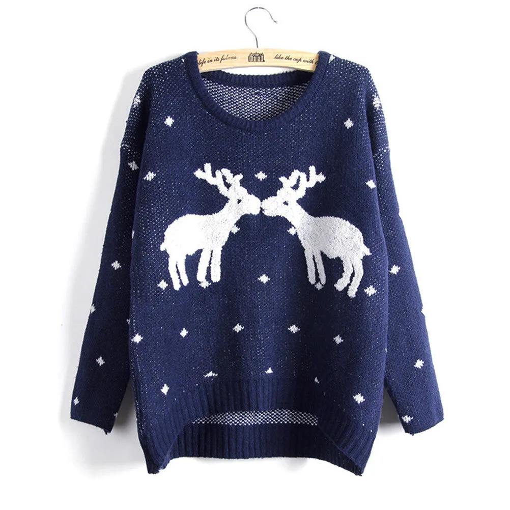 Women Reindeer Sweater Deer Thicken Pullovers Lady Knitted Cotton Sweaters SM6