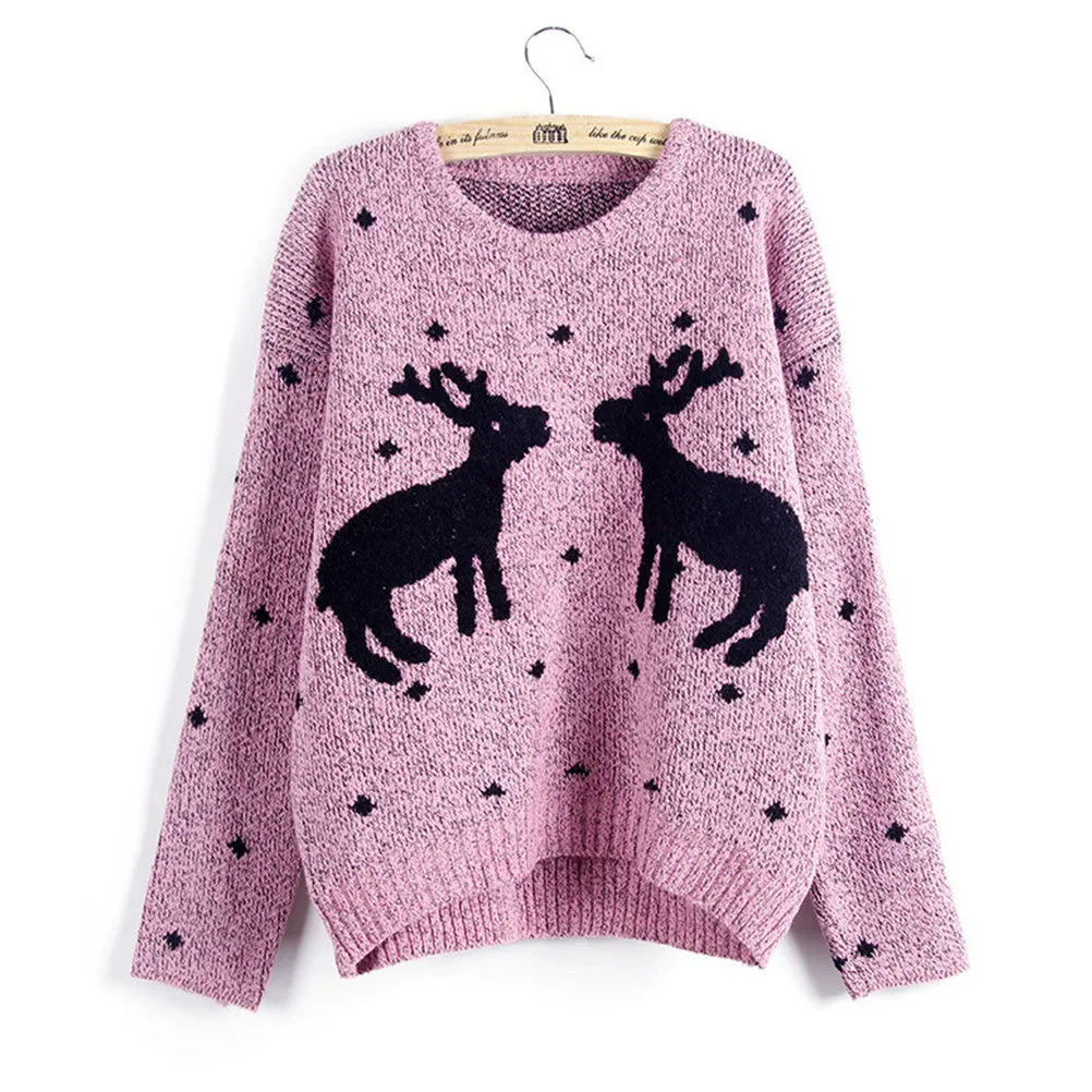 Women Reindeer Sweater Deer Thicken Pullovers Lady Knitted Cotton Sweaters SM6