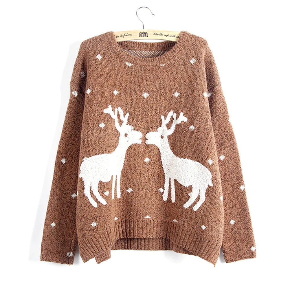 Women Reindeer Sweater Deer Thicken Pullovers Lady Knitted Cotton Sweaters SM6