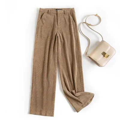 Women's Corduroy Drape Effect Loose Fit Wide Leg Casual Trousers