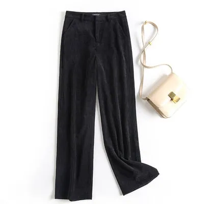 Women's Corduroy Drape Effect Loose Fit Wide Leg Casual Trousers