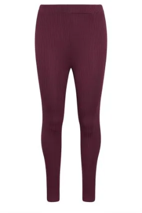 YOURS Curve Burgundy Red Ribbed Leggings