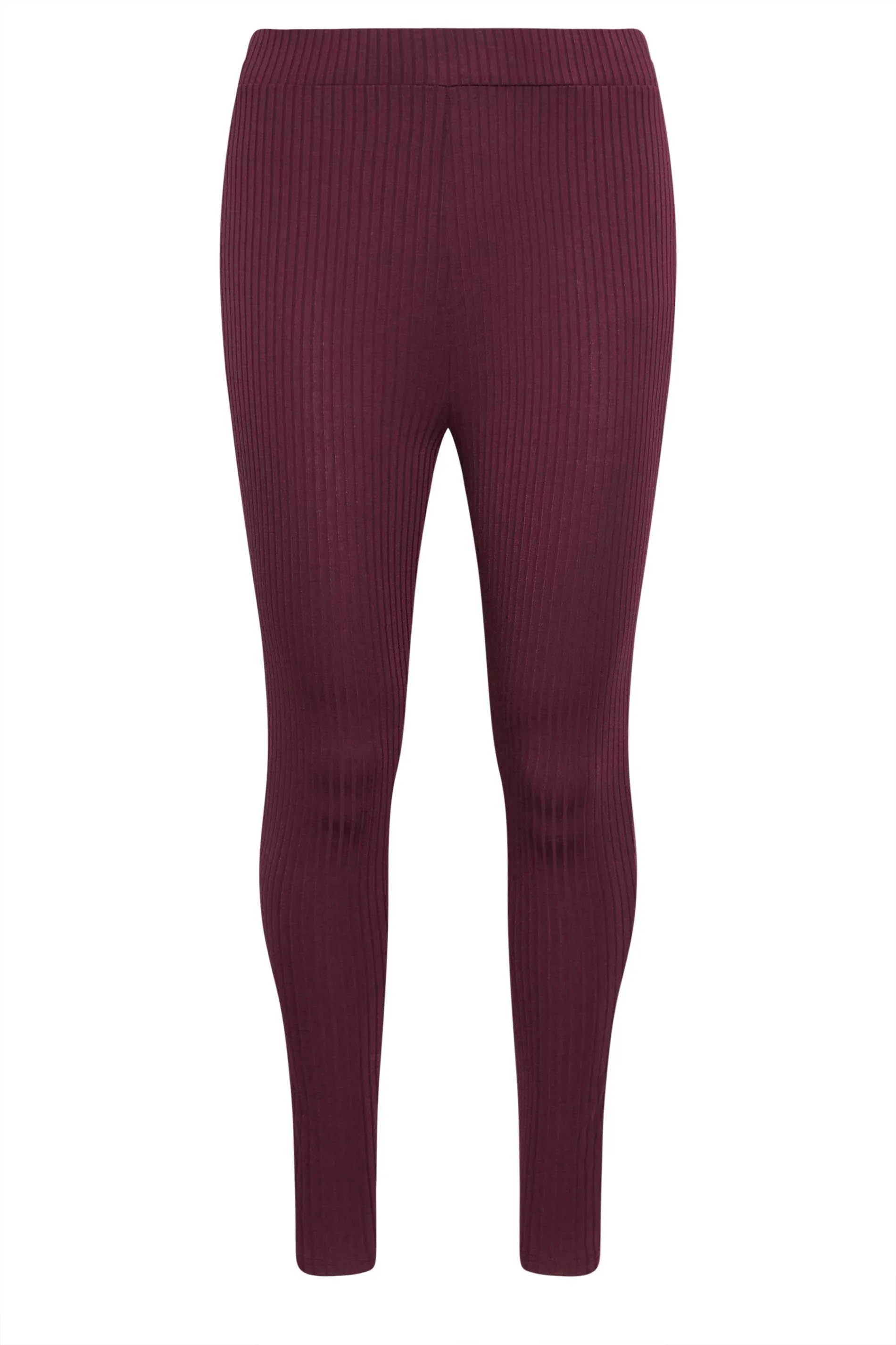 YOURS Curve Burgundy Red Ribbed Leggings