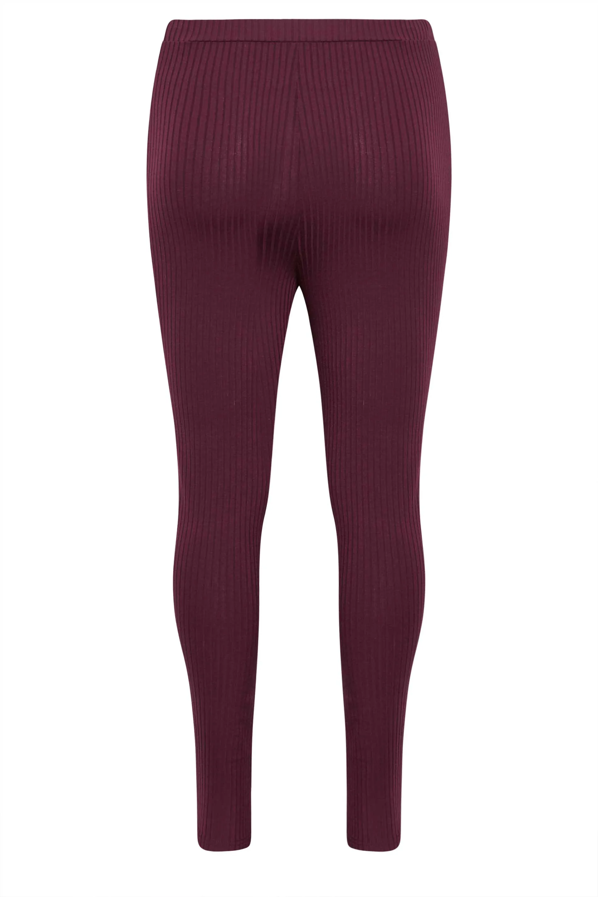 YOURS Curve Burgundy Red Ribbed Leggings