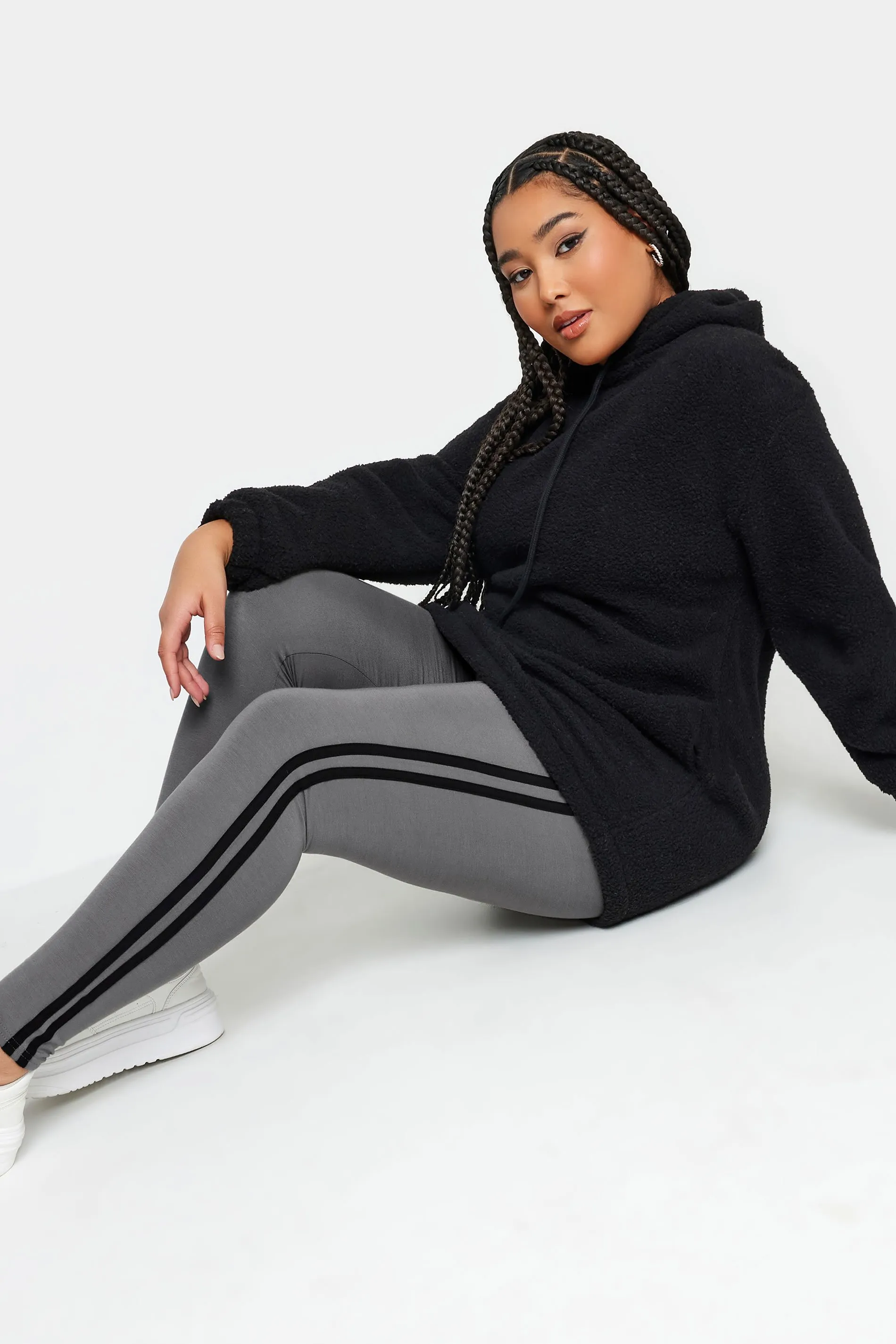 YOURS Curve Grey Side Stripe Leggings