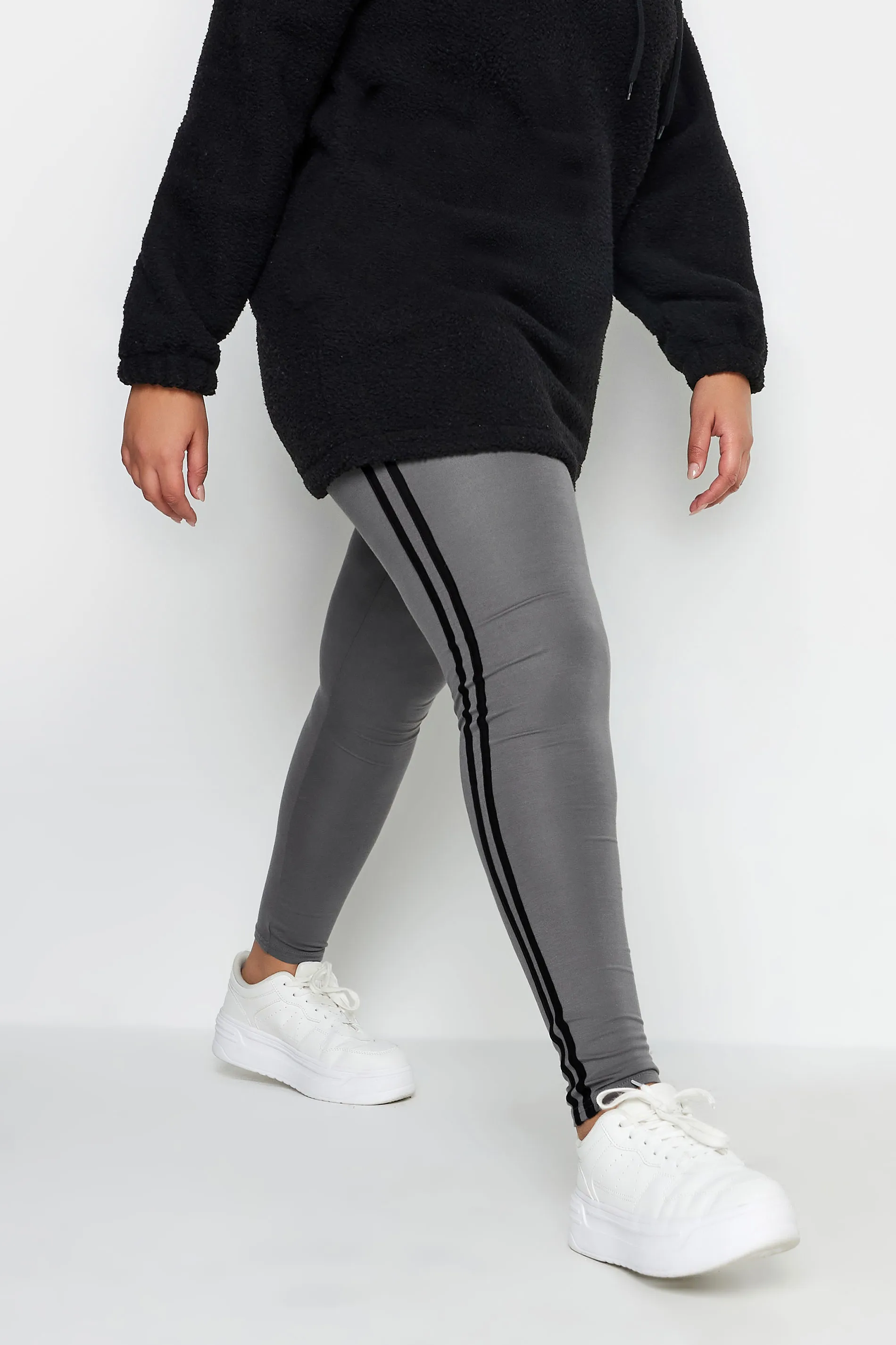 YOURS Curve Grey Side Stripe Leggings