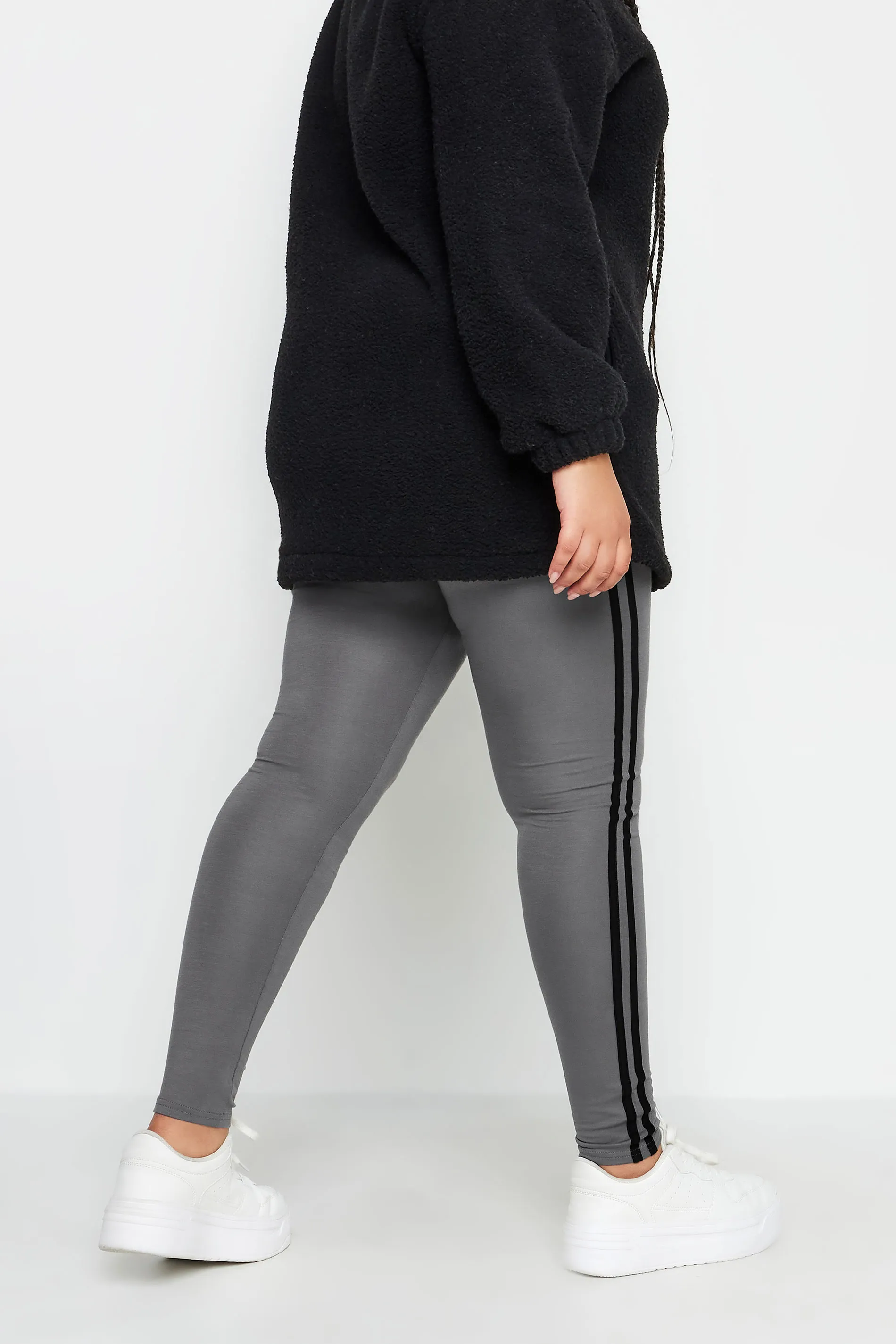 YOURS Curve Grey Side Stripe Leggings