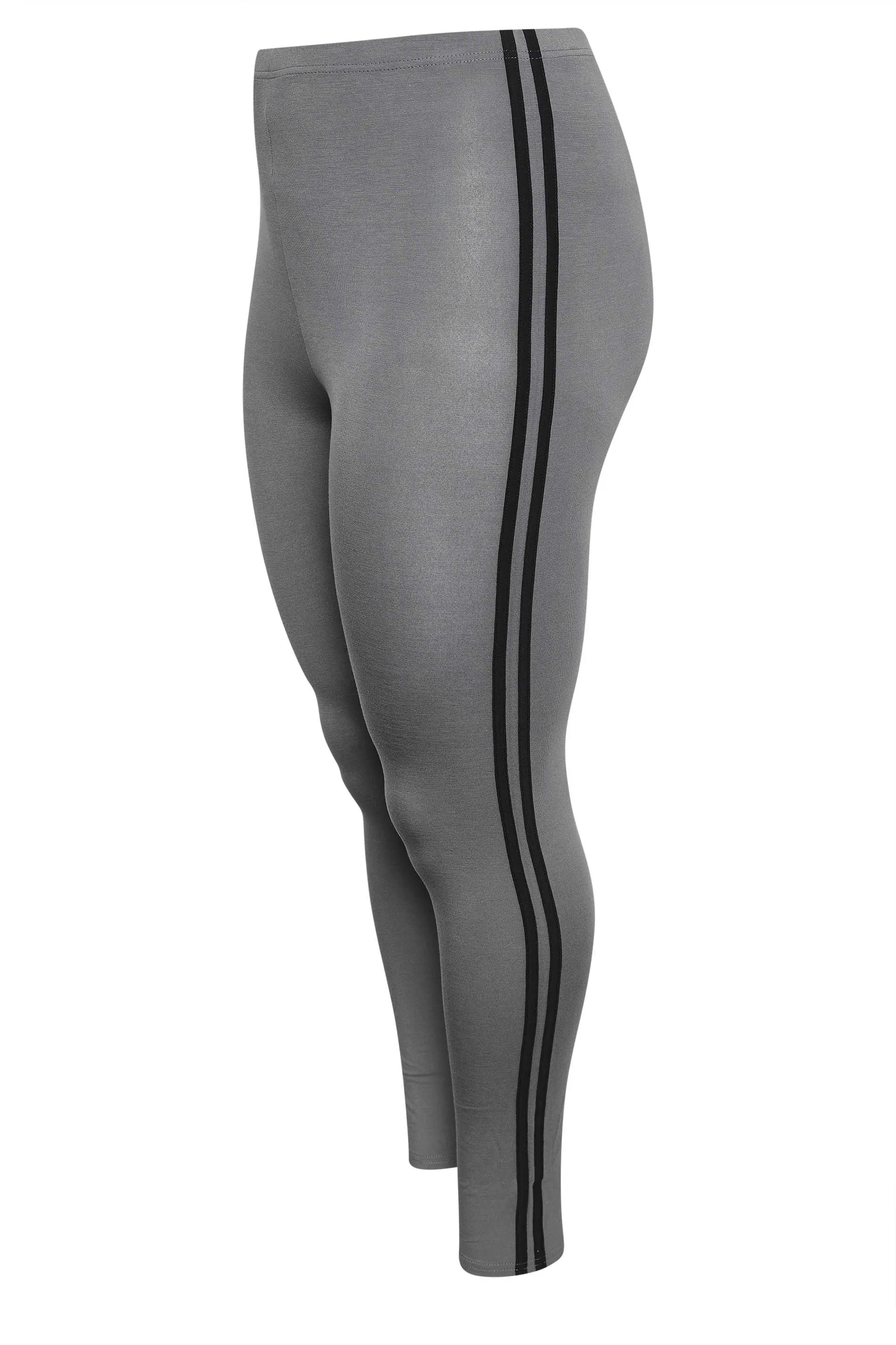 YOURS Curve Grey Side Stripe Leggings