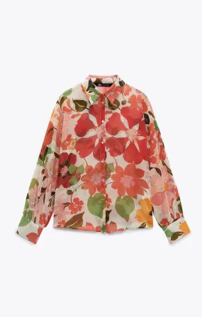 ZARA  |Flower Patterns Long Sleeves Plain Office Style