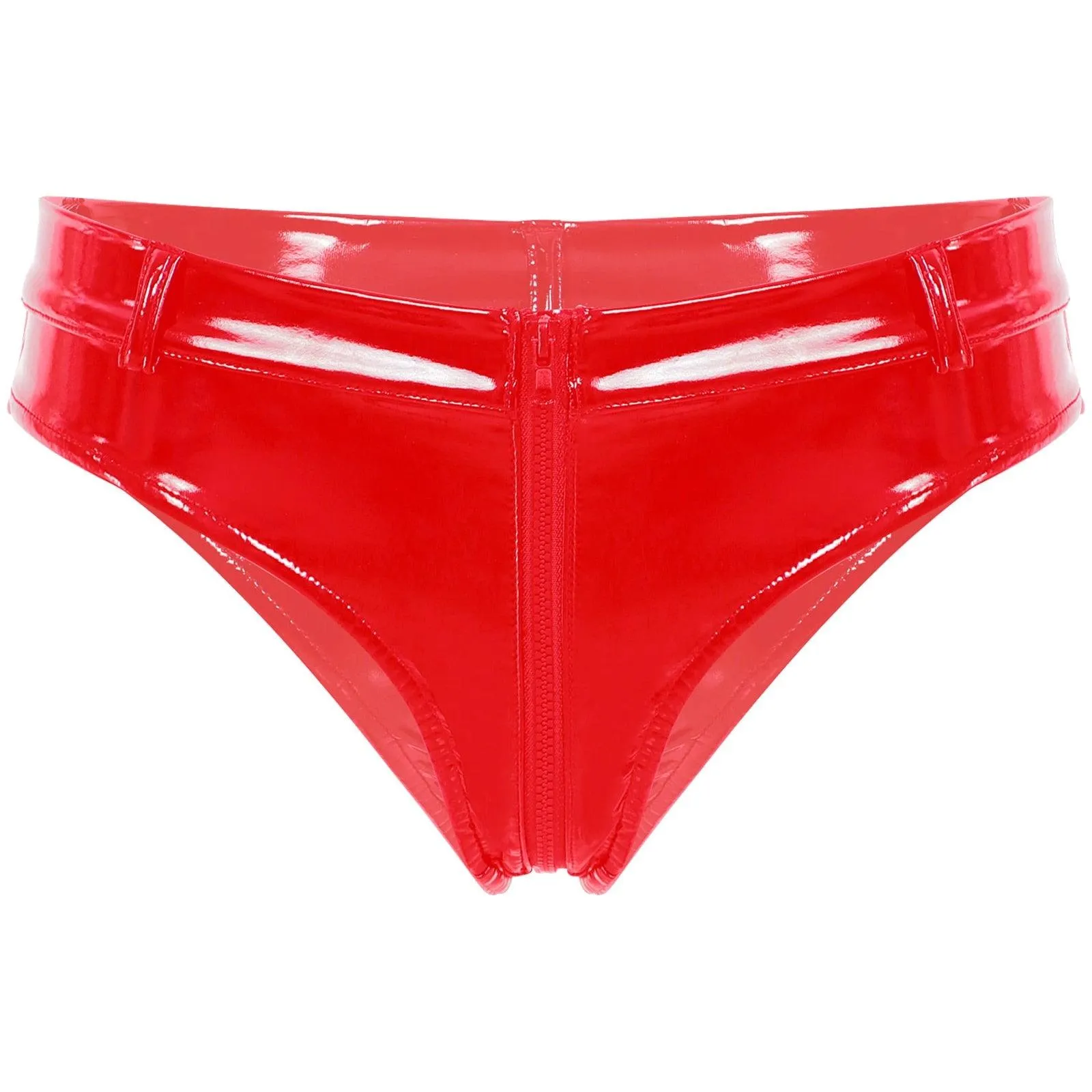 Zipper Crotch Briefs Wetlook Patent Leather Booty Shorts