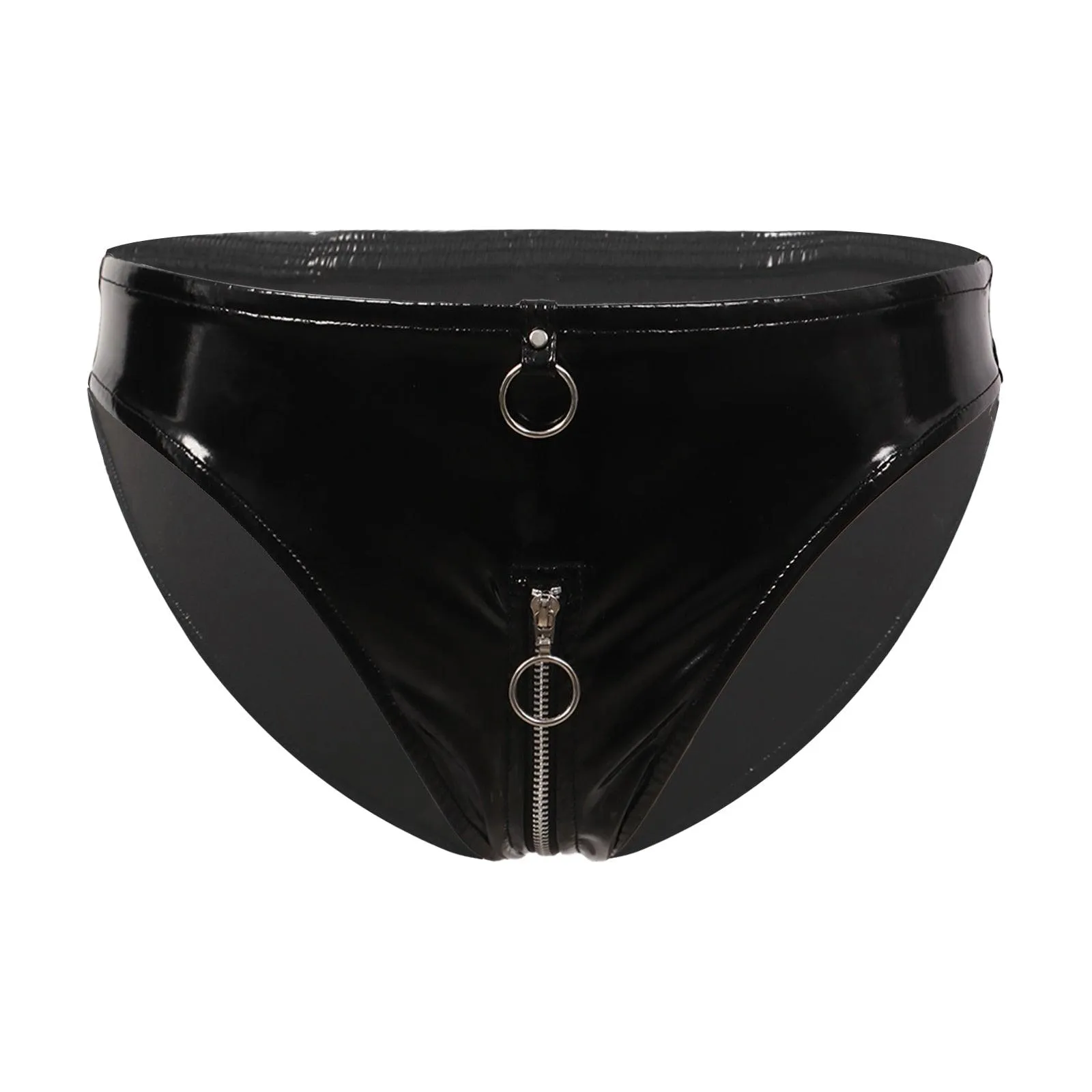 Zipper Crotch Briefs Wetlook Patent Leather Booty Shorts