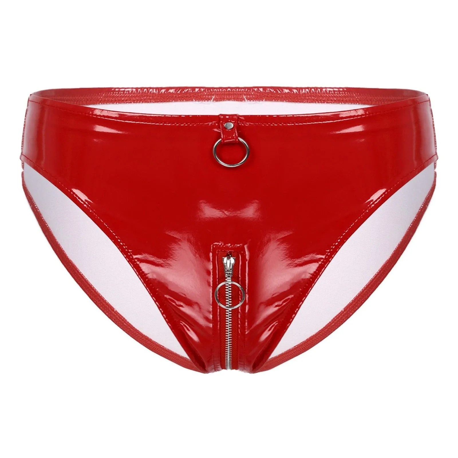 Zipper Crotch Briefs Wetlook Patent Leather Booty Shorts