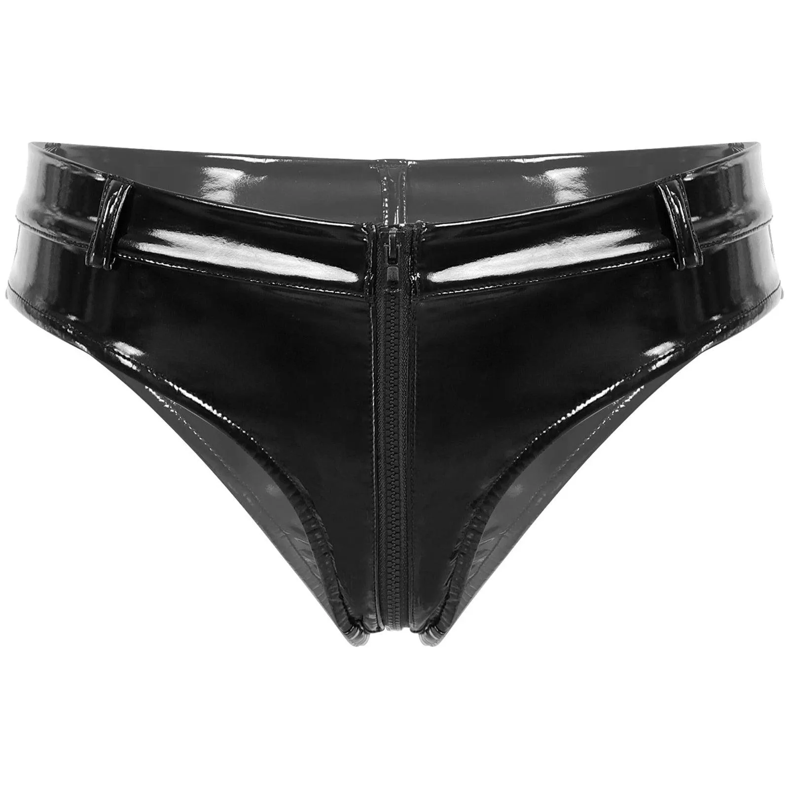 Zipper Crotch Briefs Wetlook Patent Leather Booty Shorts